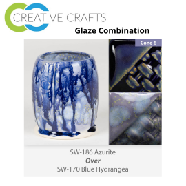 Azurite SW-186 over Blue Hydrangea SW-170 Stoneware Combination